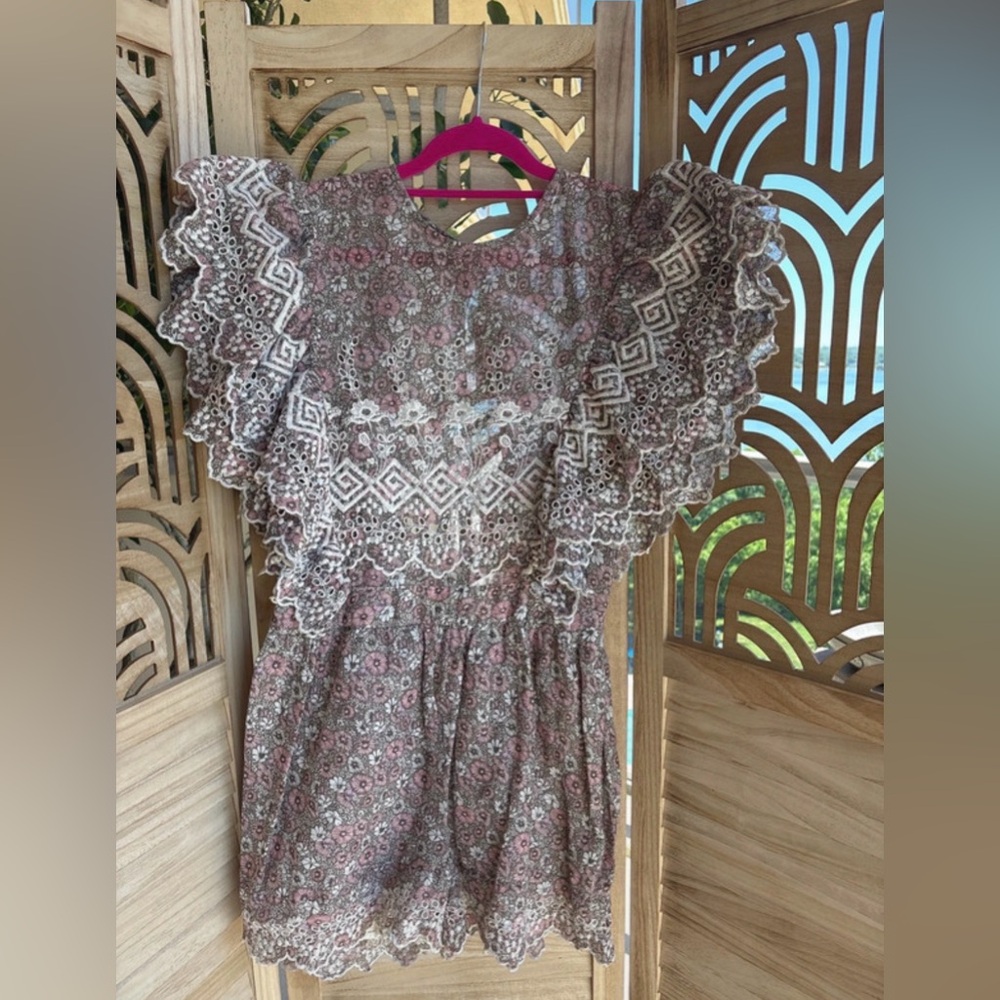 Topshop Floral Embroidery Flutter Sleeve Romper Playsuit, US 8/UK 12
